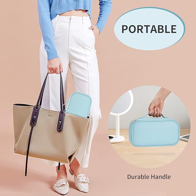 OCHEAL Small Makeup Bag,Portable Cute Travel Makeup Bag Pouch for Women Girls Makeup Brush Organizer Cosmetics Bags with Compartment-Blue