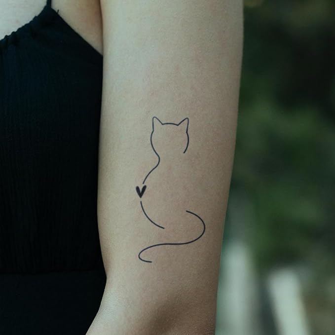 Cat Outline Temporary Tattoos – 16 Minimalist Cute Pet Fake Tattoo for Men & Women, Realistic & Long Lasting for 2 Weeks