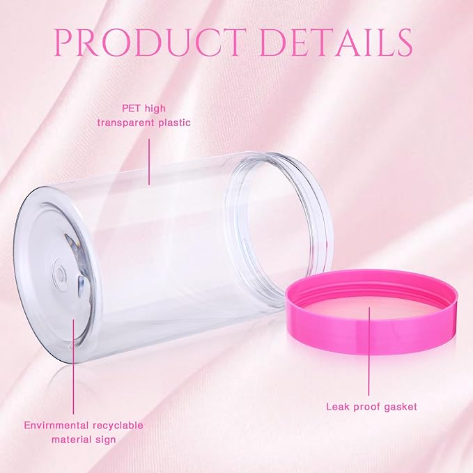 Patelai 4 Pieces Round Wide-mouth Leak Proof Plastic Container Jars with Lids for Travel Storage Makeup Beauty Products Face Creams Oils Salves Ointments DIY Making(12 Ounce,Pink)