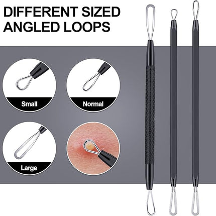 MENOLY Pimple Popper Tool Kit 10 Pcs Blackhead Remover Tool Zit Popper for Blemish, Pimple Comedone Extractor Acne Tool for Blackheads, Acnes, Whiteheads Nose Face Tools with Leather Bag