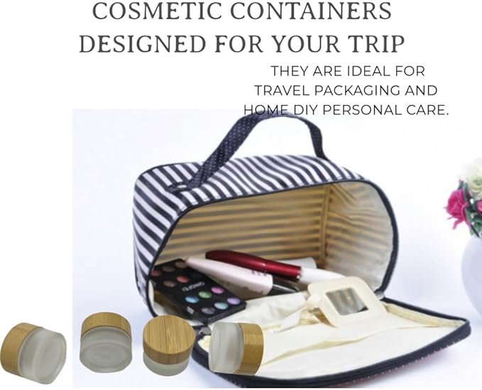 Empty Refillable Frosted Glass Cosmetic Jar 4 Pack Mini 5g/0.17oz with Bamboo Lids,Skin Care Travel Containers Pot Vial Holder Sample Storage for Eye Cream Lotion Ointments Lip Balm