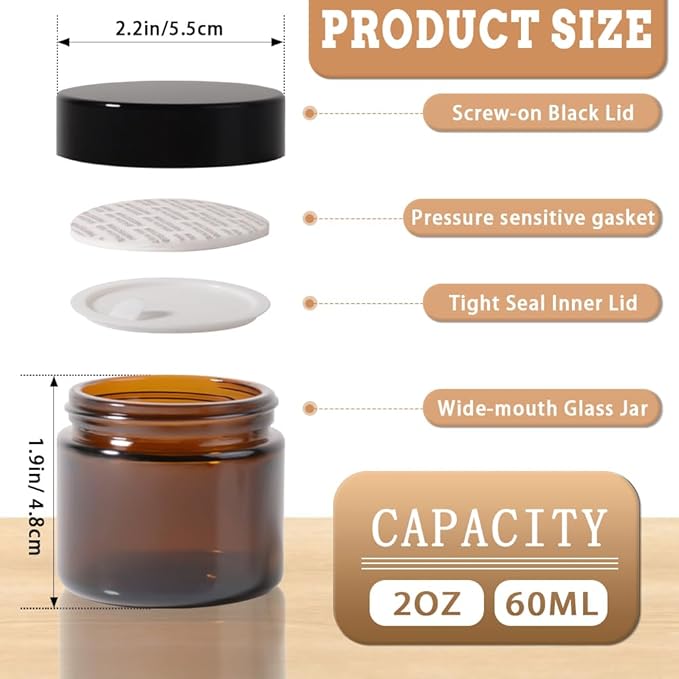 3 pack 2oz Glass Jars Round Empty Cosmetic Containers, Refillable Glass Jars with Lids for Face Creams, Lotions, Powders,Salves Ointments,Potravel Storage