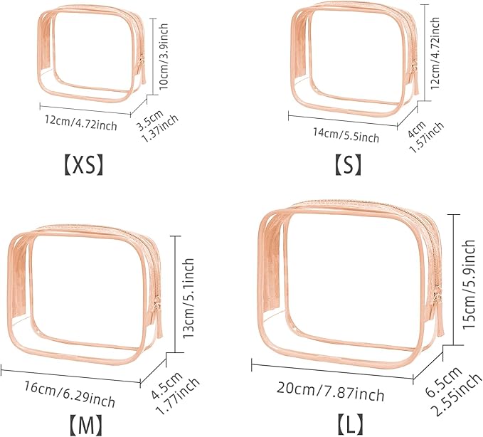 4 Pack Clear Makeup Bags, TSA Approved Toiletry Bag Car Organizer Travel Cosmetic Case Portable Travel Essentials Bags for Toiletries Clear Summer Beach Bag Carry on Airport Airline Compliant Bag