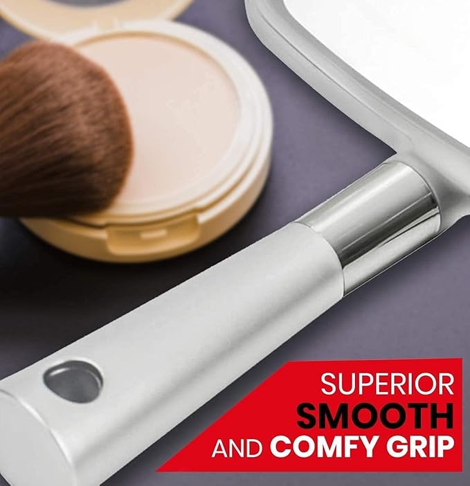 MIRRORVANA Professional Large Hand Mirror with Ergonomic Handle for Men & Women - Premium Handheld Haircut Mirrors for Barber and Salon - 9" x 13" (Elegant Silver Luxe Edition)