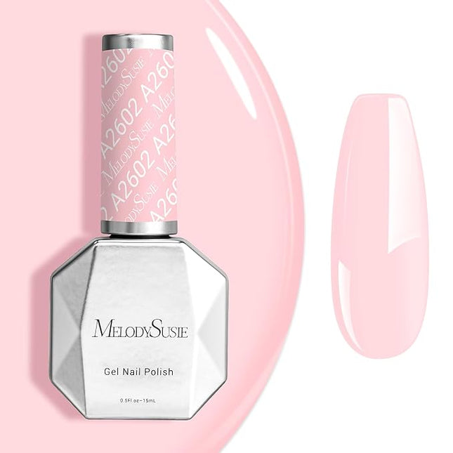 MelodySusie 0.5fl oz Light Pink Gel Nail Polish, Nails Soak Off UV LED Pastel Pink Gel Polish Gift for Women Nail Art Manicure Salon DIY Nail Design Decoration at Home-A2602