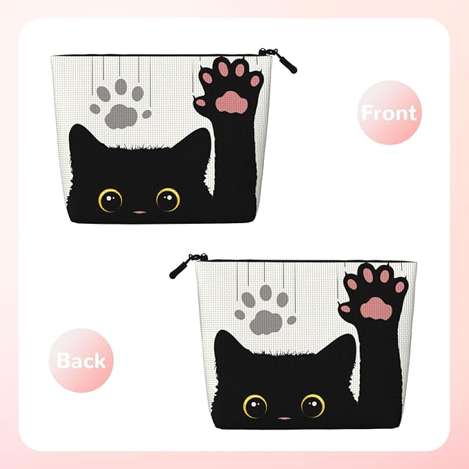MOLAIGIN Cute Black Cat Paw Cosmetic Bag For Women, Travel Makeup Bag, Toiletry Zipper Bag, Large Capacity Aesthetic Cases