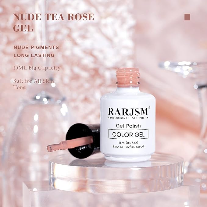 RARJSM Nude Gel Nail Polish Milky Tea Rose Neutral Nude Colors Skin Tone Gel Polish 15ml Single Bottle Sheer Jelly Transparent Polish Soak off UV LED Cured for Salon Home DIY French Manicure