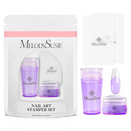 MelodySusie French Nail Stamper, Nail Stamper Kit, Silicone Nail Stamp, Long and Short Stampers with Scrapers, 4PCS Nail Stamper Tool for French Manicure DIY Home Nail Design Salon, Purple