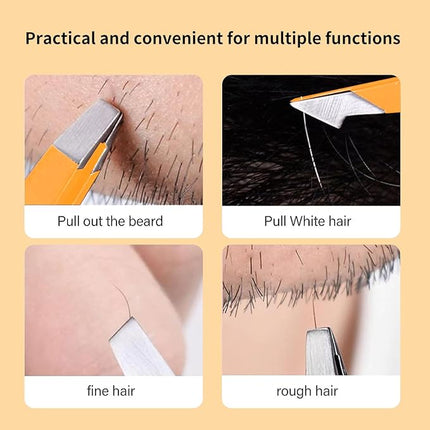 Tweezers Set, High Precision Stainless Steel Eyebrow Tweezers for Facial Hair, Inward Growing Hair and Splinter Remover Kit, Suitable for Women and Men, Pink and Black 4-Piece Set. (Orange)