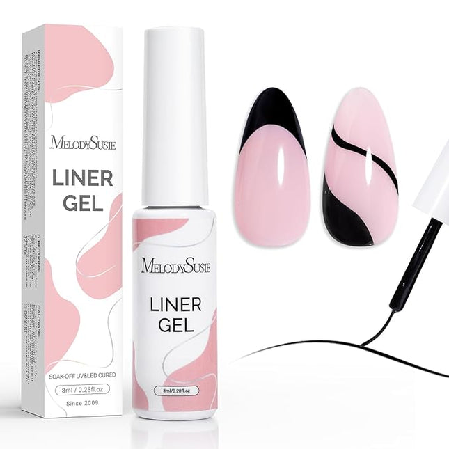 MelodySusie 8ML Black Gel Liner Nail Art Polish,for Line and Patterns of Painting,French Nail Tips,DIY Manicure Pedicure for Home DIY Salon Use