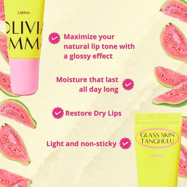 OLIVIAUMMA Guava Glass Skin Tanghulu Liptox - Korean Plumping Lip Balm with Peppermint, Shea Butter & Macadamia Seed Oil to Shine and Restore Dry Lips - Non-Sticky Korean Lip Plumper - 10 ml