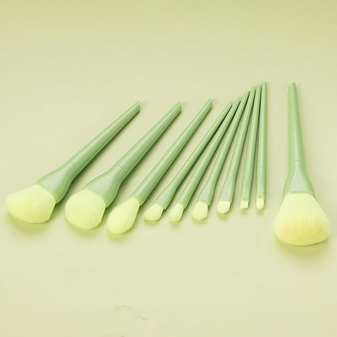 All in one Makeup Brushes kit for girls, 10 Pcs, Powder Brush, Foundation Brush, Blush Brush, Highlighting Brush, Eyeshadow Brushes (Shiny Green)