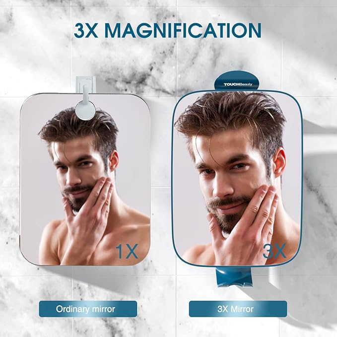 TOUCHBeauty Shower Mirrors for Men, 3X Magnification Shaving Mirror with Razor Holder, Bathroom Accessories for Men & Women 11" Size Version2.0