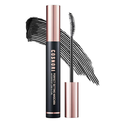 COSNORI Perfect Setting Waterproof Mascara Long & Curl - Lengthening Fiber Mascara Black – Natural Lash Extension – Waterproof, Smudge Proof, Clump Free – Irritation Free Tested, 0.24 fl.oz.