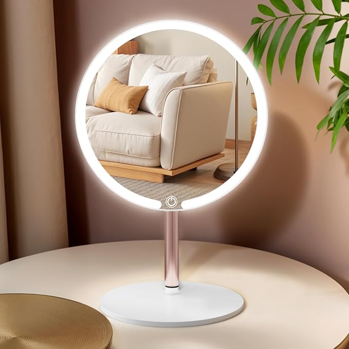 Vanity Mirror with Lights with 4K Ultra-Clear Clarity, Long-Press Touch Brightness Control, 3-Speed Brightness, and Multi-Angle Design – Perfect for Makeup & Grooming (White)
