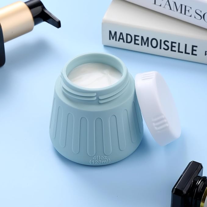 Gemice 4 OZ Travel Size Containers for Toiletries, Leak-Proof Silicone Slime Jars with Lids, BPA Free Small Round Cosmetic Slime Container for Lotion, Cream, Ointments, Travel Storage (4 Pack)