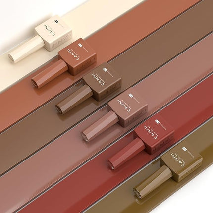 CANNI Brown Nude Gel Nail Polish Set – 6 Colors 9ML (Beige, Chestnut, Khaki, Skin Tone, Taupe), Soak Off UV LED Nail Gel Kit for Winter Nude DIY Manicure