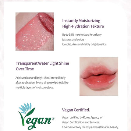 Heart Percent Dote On Mood Pure Glow Tint, Watery & Lightweight Moisturizing Lip Stain Long Lasting Liquid Lipstick 6.8g, #01. Peach Coral