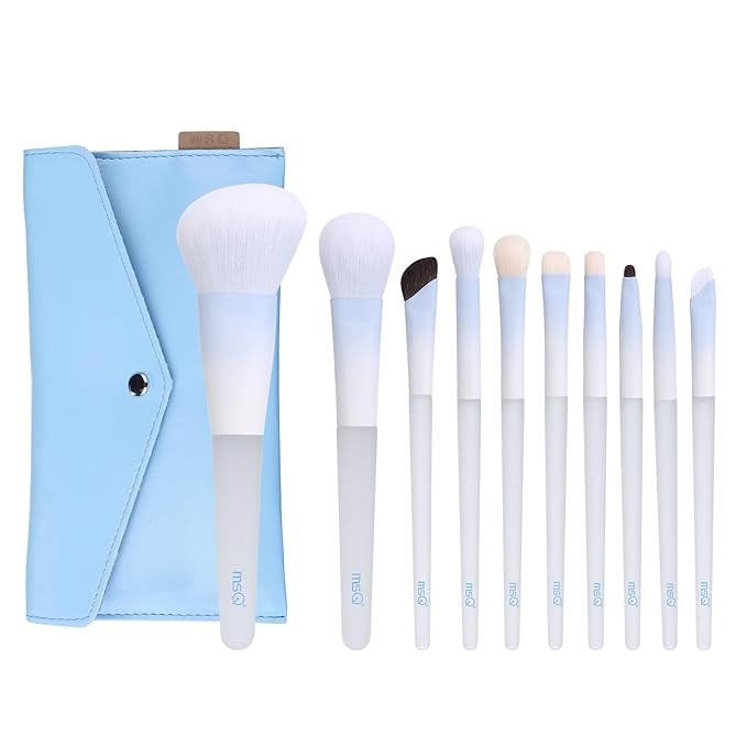 MSQ Make Up Brushes 10Pcs Powder Brushes Contour Brush Synthetic Natural Hair Makeup Brush Set with Bag for Blending Highlighting Eyeshadow Eyeliner