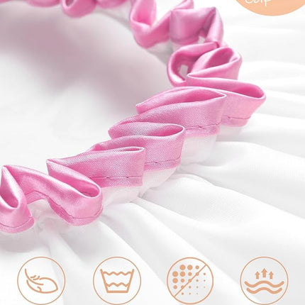 mikimini White Large Shower Caps for Women Long Hair Pack of 2, Reusable Waterproof Double Layers Bathing Hair Cap Soft Comfortable PEVA Lining, Cute, Non-fading & Stretchy Shower Hat X-Large