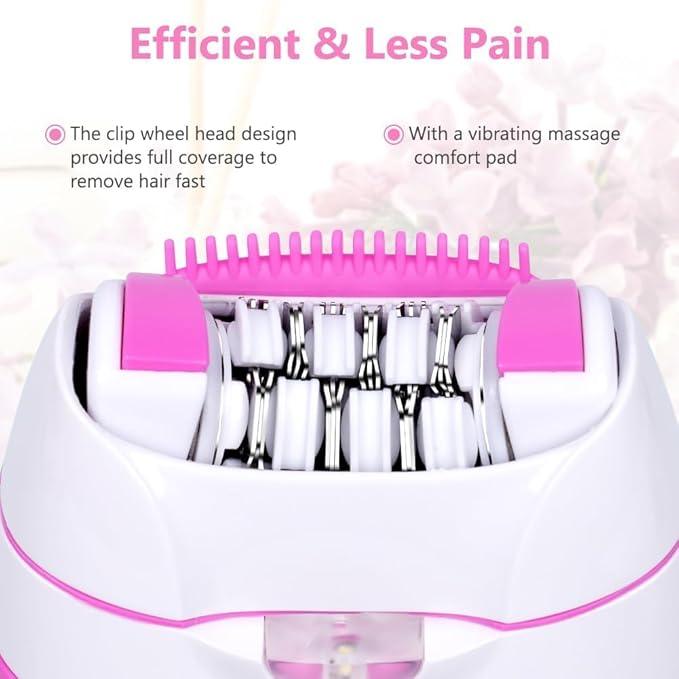 Epilator for Women, Smooth Glide Epilator Facial Hair Remover for Women with 2 Speed & LED Light, Electric Facial Hair Removal Suitable for Face, Bikini Areas, Underarms, Arms, Legs