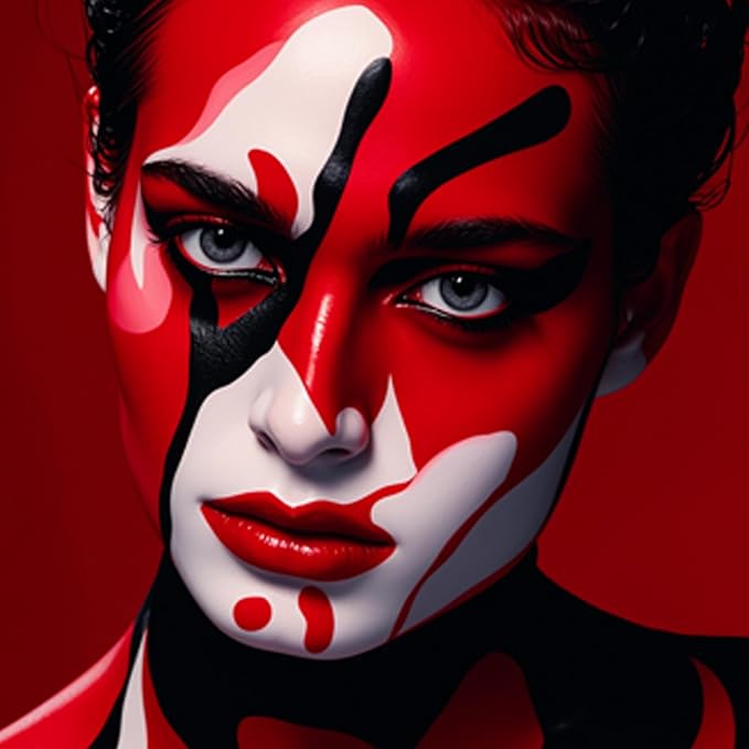 Black White Red Face Body Paint 1.01 oz/pc with 3 Sponges,Water Based Face Paint Kit for Clown Joker Devil Vampire Skeleton Cosplay Makeup,Halloween SFX Makeup Cream Face Painting,3.03 oz