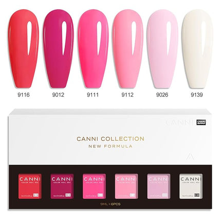 CANNI Pink Gel Nail Polish Set – 6 Colors Hot Light Pink, Magenta – Soak Off UV LED Gel for French Manicure, DIY Nail Art at Home, Long-Lasting Glossy Finish
