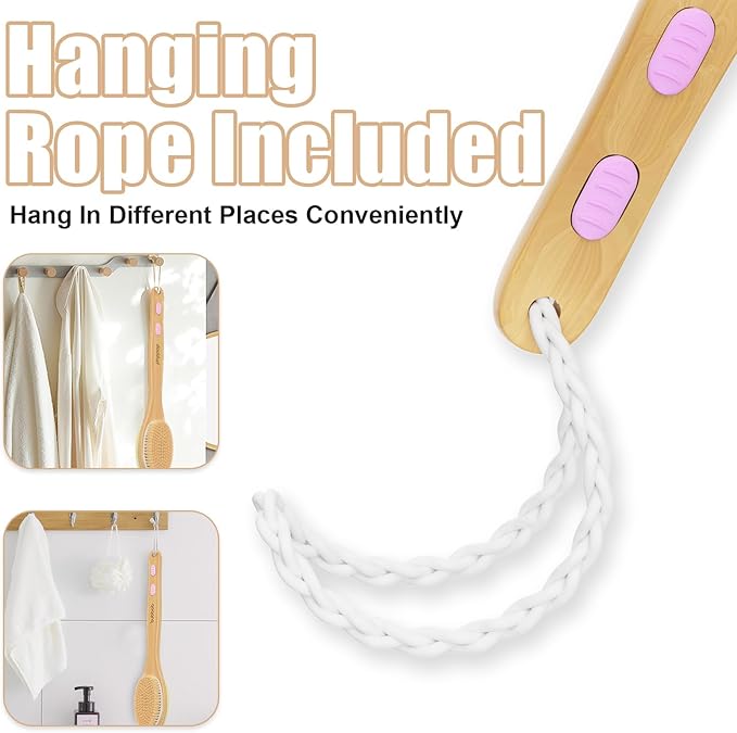 Back Scrubber for Shower,Bath Brush with Long Handle,Bath Brush Body Exfoliator for Wet or Dry Brushing,Men and Women (Purple)