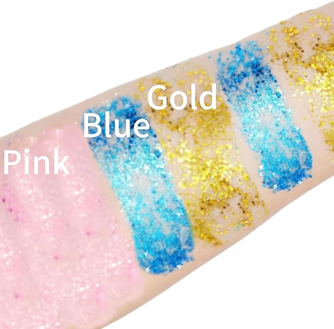 Gold Blue Pink Body Glitter Stick, Face Hair Glitter Stick for Kids, Glitter Face Paint Hair Accessories for Women Girls Singer Concert Festival Rave Disco Party Mermaid Sparkly Makeup