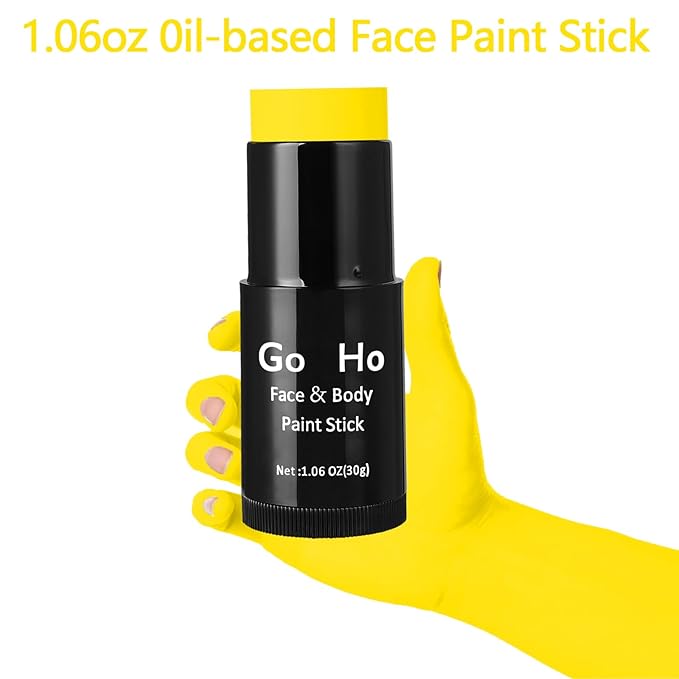 Go Ho Cream-Blendable Yellow Face Paint Stick (1.06 oz),Full-coverage Body Paint for Adults Children Halloween Cosplay SFX Makeup,Waterproof Yellow Eye Black Stick