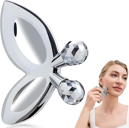 Stainless Steel Face Roller-3D Butterfly Facial Roller for Women,2-in-1 Gua Sha Facial Massager Tool for Skin Tightening,Body Gua Sha Massager Tool for Muscle Ache&Lymphatic Drainage,Decoration