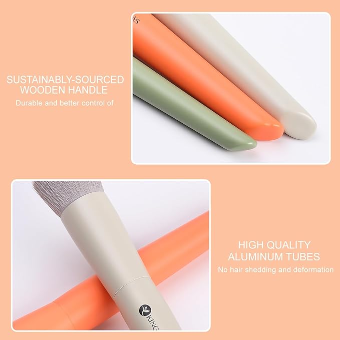KINGMAS 3Pcs Foundation Brush Contour Concealer Brush Set, Under Eye & Blusher Brush Face Kabuki Makeup Brushes