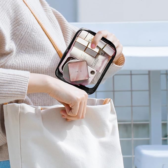 4 Pack Clear Makeup Bags, TSA Approved Toiletry Bag Car Organizer Travel Cosmetic Case Portable Travel Essentials Bags for Toiletries Clear Summer Beach Bag Carry on Airport Airline Compliant Bag
