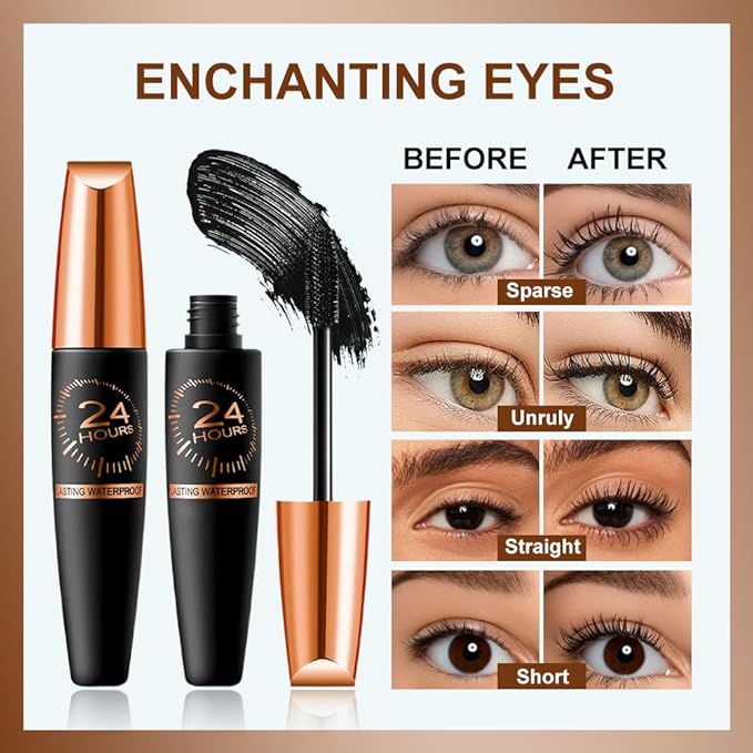 Waterproof Silk Fibre Thick Lengthening Mascara, 4D Silk Fiber Lash Mascara for Women, Long Lasting Smudge-Proof Curling Eyelashes Mascaras Black Volume and Length Natural, All Day Full (3)