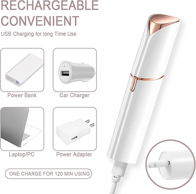 Facial Hair Removal for Women, Painless Face Shaver for Womens, Face Razors for Lip, Chin with USB Rechargeable, White