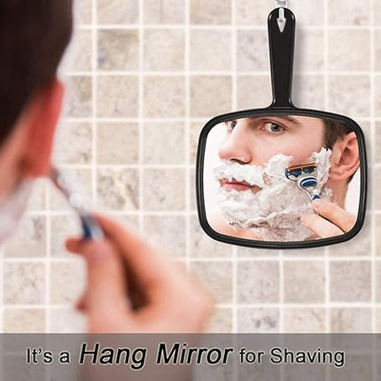 PROTECLE Hand Mirror, 10.3" L x 7.4" W Salon Barber Hairdressing Handheld Mirror with Handle, Square Black