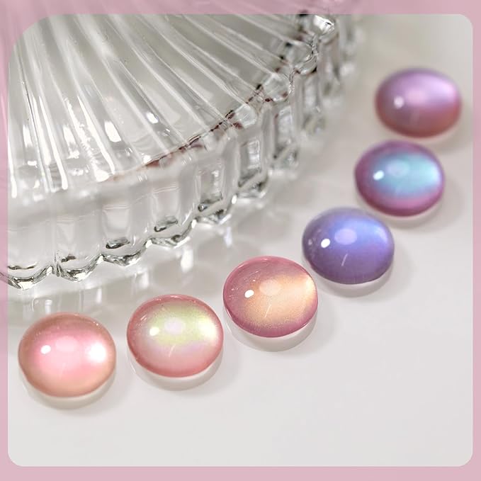 RARJSM Nude Pink Purple Aurora Cat Eye Gel Nail Polish Set 6pcs Reflective Sparkly Diamond Ceramic Glitter Glass Cateye Gelpolish with Magnet Stick 7.5ml Curing Requires Soak Off for Home Salon