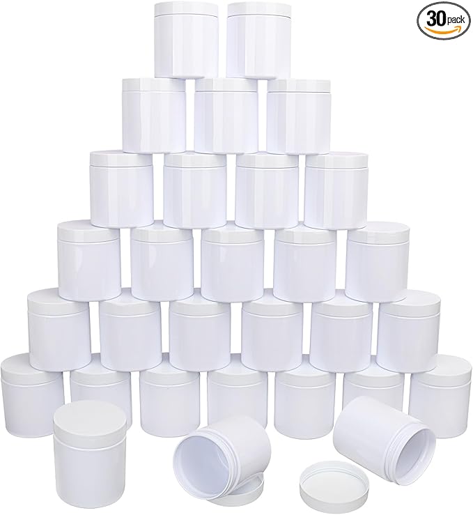 30 Packs 8.8oz (250 ml) Plastic White Jars with Lids, Cosmetic Containers jars with Wide-Mouth for slime, beads, rhinestones, sequins Cosmetics, Lotion, Cream, Ointments and More by KUKLIPJIM.