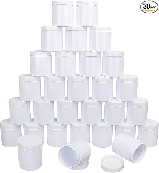 30 Packs 8.8oz (250 ml) Plastic White Jars with Lids, Cosmetic Containers jars with Wide-Mouth for slime, beads, rhinestones, sequins Cosmetics, Lotion, Cream, Ointments and More by KUKLIPJIM.
