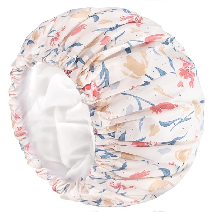 Aquior Shower Caps, Double Layer Waterproof Shower Cap for Women, Reusable Large Shower Cap for all Hair Lengths with EVA Lining, Soft Bath Shower Caps