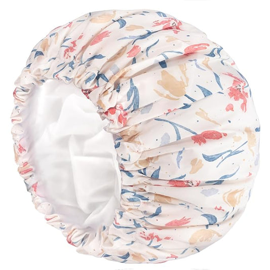 Aquior Shower Caps, Double Layer Waterproof Shower Cap for Women, Reusable Large Shower Cap for all Hair Lengths with EVA Lining, Soft Bath Shower Caps