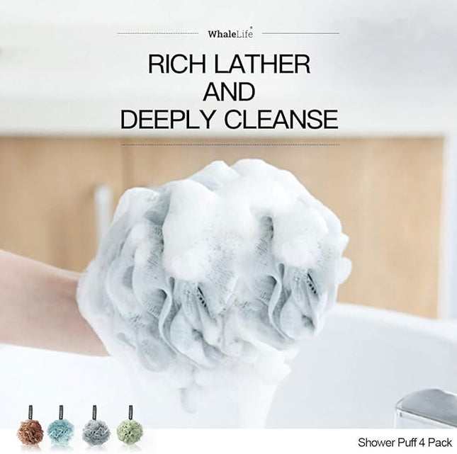 Loofah Sponge Bath Sponge for Women Men 4 Pack (Borwn Blue Gray Green)