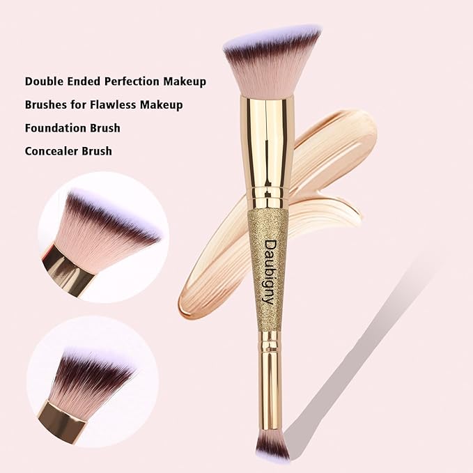 Daubigny Makeup Brushes Angled Dual-ended Foundation Brush Concealer Brush Perfect for Any Look Premium Luxe Hair Rounded Taperd Flawless Brush Ideal for Liquid, Cream, Powder,Blending,