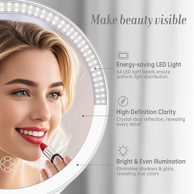 Luxspire Magnifying Mirror with Light, 10X / 1X Double Sided Makeup Mirror, Portable Travel Makeup Mirror with 3 Color Lights and Magnification, Foldable Handheld Lighted Mirror, White