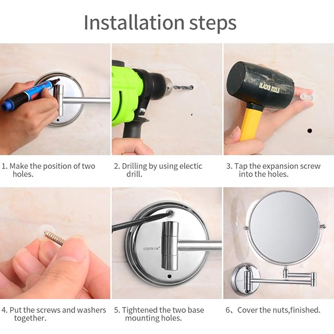 GURUN 8" Wall Mounted Makeup Mirror with 10X Magnification,Two-Sided Swivel Bathroom Mirror,Antique Satin Brass Finish M1306K(8in,10x)