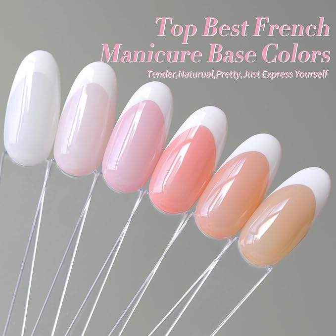 Born Pretty French Manicure Gel Nail Polish French Base Color Gel Polish Jelly Gel Nail Polish Set Sheer Milky Jelly Nude Pink Gel Polish Nail Art DIY at Home 6PCS