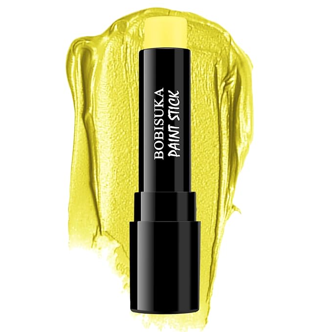 BOBISUKA Yellow Face Paint Stick, Full Coverage Face Painting for Adults Children – Sweatproof Waterproof Body Paint for Halloween Cosplay SFX – Ideal for Tiger, Sun, Clown, Lightning Designs