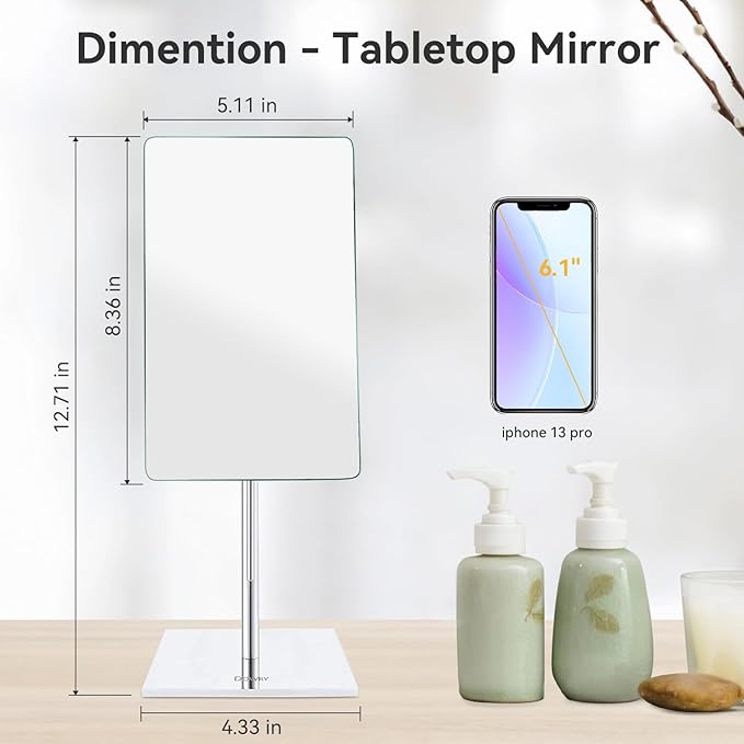 DOWRY 5X Tabletop Magnifying Makeup Mirror Adjustable Rectangular Vanity Mirror for Bedroom 304 Stainless Steel Polished Chrome