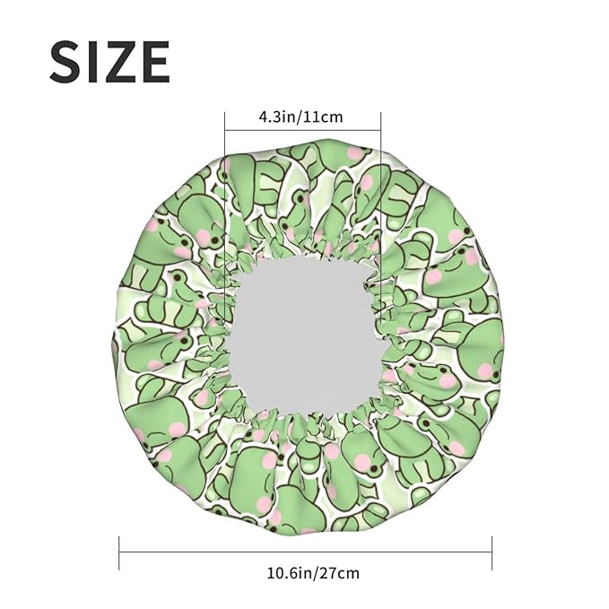 Cute Frogs Shower Cap For Women Reusable Waterproof Double Layers Bath Cap Hair Protection Elastic Ladies Spa Salon Shower Hat