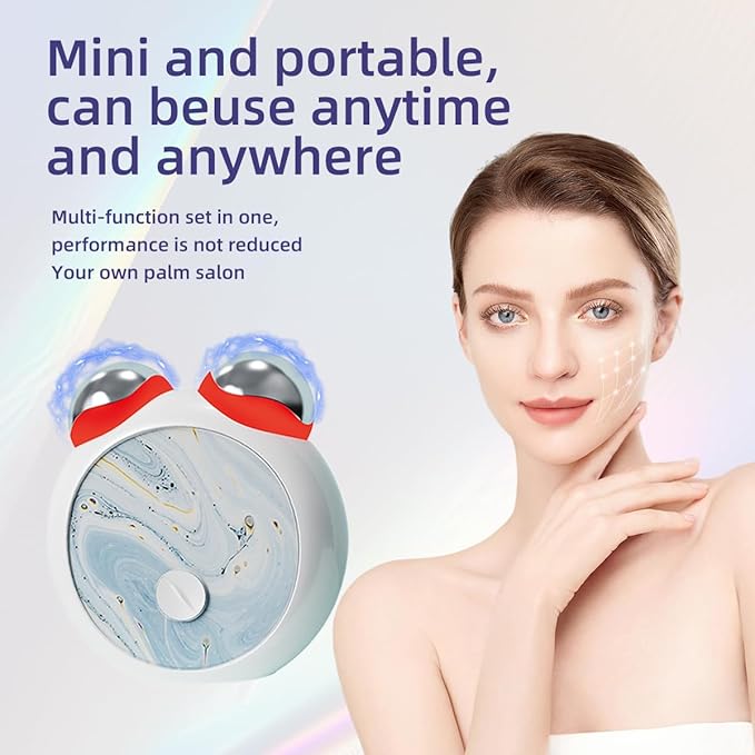 3-in-1 Skin Care Tools,Microcurrent Facial Device, Face Neck Lift Device, Double Roller Facial Massager, Promote Skin Care Absorption, Light Lines (White)